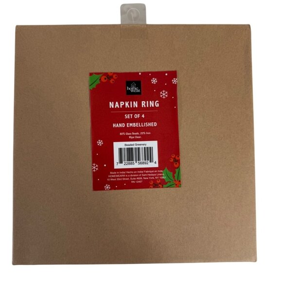 Homewear Greenery Glass Beaded Napkin Rings Embellished Set of 4 Winter Table - Picture 3 of 14